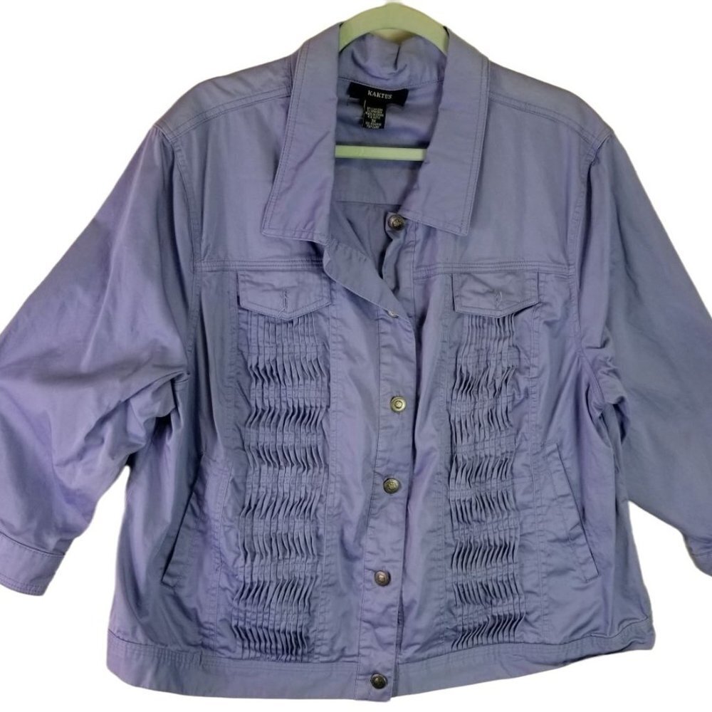 Kaktus Women Plus size 3X Blue Pleated Light Long Sleeve Cotton Jacket